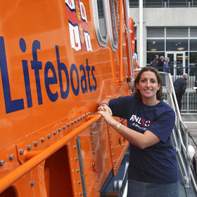Dee Caffari with RNLI lifeboat Dee Caffari with RNLI lifeboat